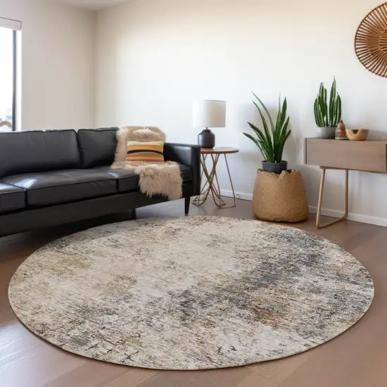 8' Ivory Blue And Copper Round Abstract Washable Indoor Outdoor Area Rug Photo 7
