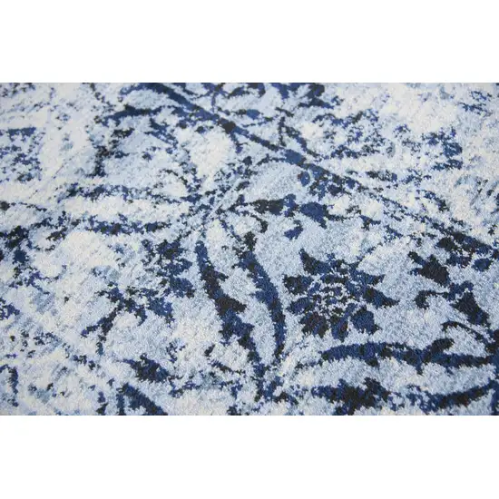 8' Ivory Blue And Dark Blue Oriental Area Rug Photo 5