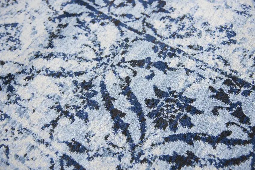 8' Ivory Blue And Dark Blue Oriental Area Rug Photo 5
