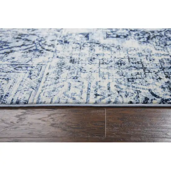 8' Ivory Blue And Dark Blue Oriental Area Rug Photo 1