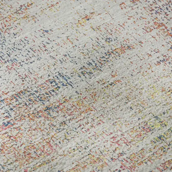 8' Ivory Blue And Gold Abstract Washable Round Rug With UV Protection Photo 9