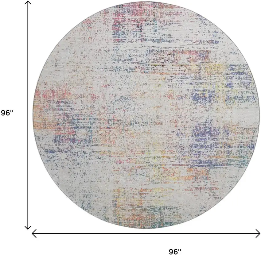 8' Ivory Blue And Gold Abstract Washable Round Rug With UV Protection Photo 3