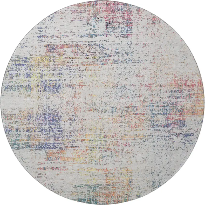 8' Ivory Blue And Gold Abstract Washable Round Rug With UV Protection Photo 4