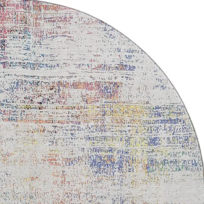 8' Ivory Blue And Gold Abstract Washable Round Rug With UV Protection Photo 3