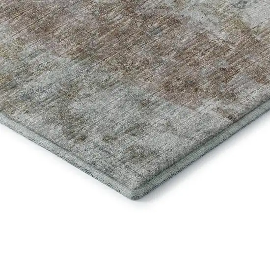 8' Ivory Blue And Gold Round Abstract Washable Indoor Outdoor Area Rug Photo 6