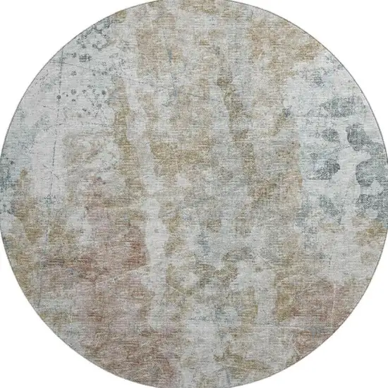 8' Ivory Blue And Gold Round Abstract Washable Indoor Outdoor Area Rug Photo 4
