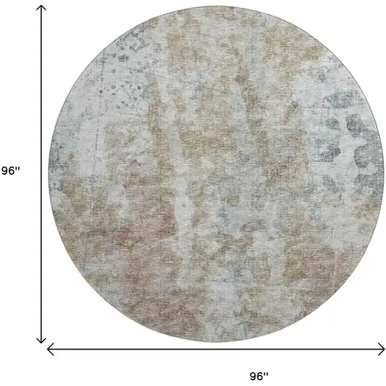 8' Ivory Blue And Gold Round Abstract Washable Indoor Outdoor Area Rug Photo 3