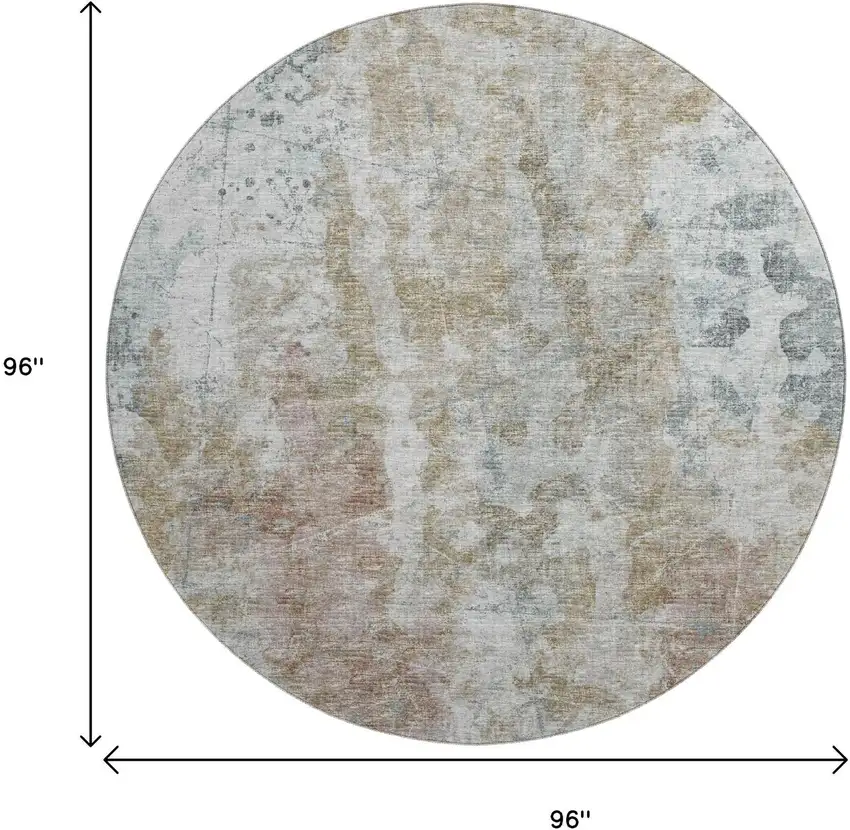 8' Ivory Blue And Gold Round Abstract Washable Indoor Outdoor Area Rug Photo 3