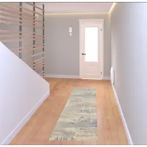 Photo of 7' Ivory Blue And Gray Abstract Distressed Runner Rug