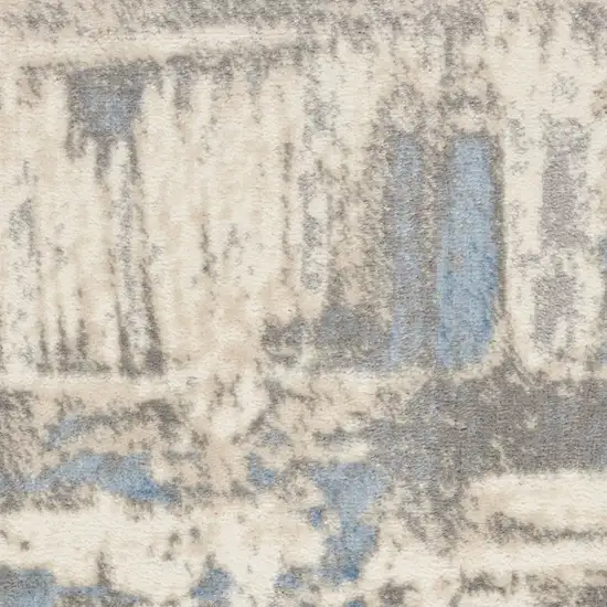 7' Ivory Blue And Gray Abstract Distressed Runner Rug Photo 2