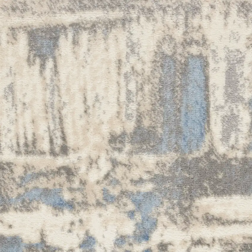 7' Ivory Blue And Gray Abstract Distressed Runner Rug Photo 2