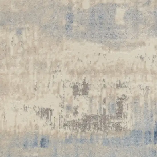 7' Ivory Blue And Gray Abstract Distressed Runner Rug Photo 5