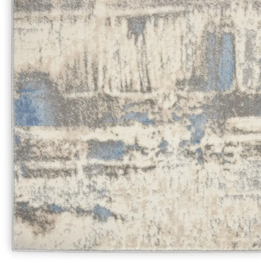 7' Ivory Blue And Gray Abstract Distressed Runner Rug Photo 8