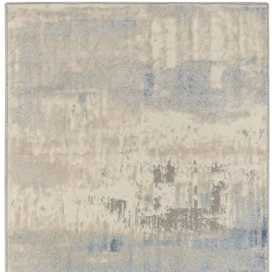 7' Ivory Blue And Gray Abstract Distressed Runner Rug Photo 6