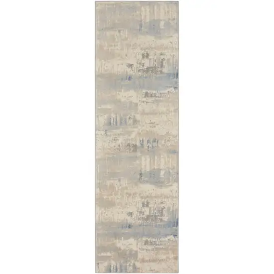 7' Ivory Blue And Gray Abstract Distressed Runner Rug Photo 4
