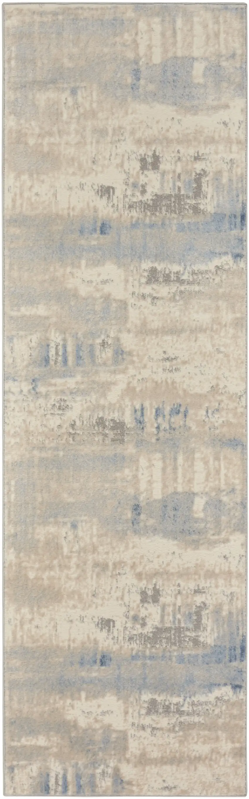 7' Ivory Blue And Gray Abstract Distressed Runner Rug Photo 4