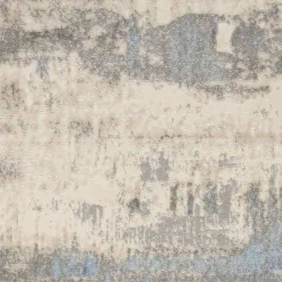 7' Ivory Blue And Gray Abstract Distressed Runner Rug Photo 6