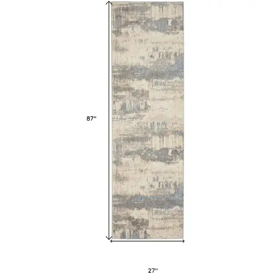 7' Ivory Blue And Gray Abstract Distressed Runner Rug Photo 3