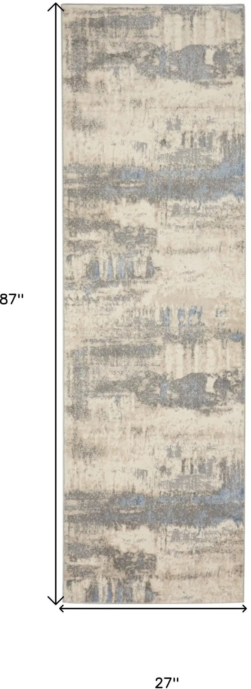 7' Ivory Blue And Gray Abstract Distressed Runner Rug Photo 3