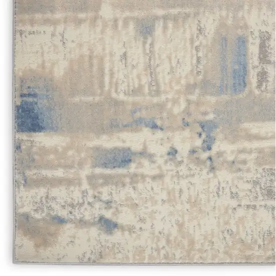 7' Ivory Blue And Gray Abstract Distressed Runner Rug Photo 9