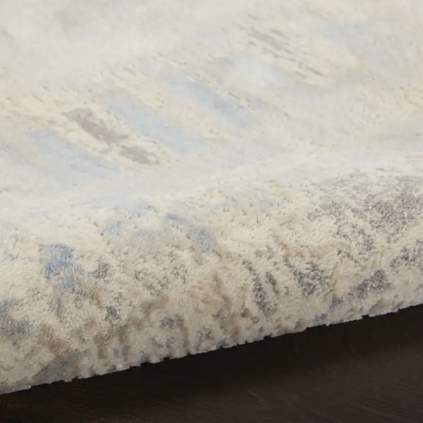 7' Ivory Blue And Gray Abstract Distressed Runner Rug Photo 7