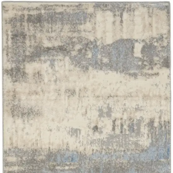 7' Ivory Blue And Gray Abstract Distressed Runner Rug Photo 7