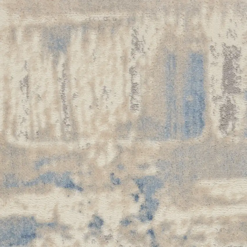 7' Ivory Blue And Gray Abstract Distressed Runner Rug Photo 3