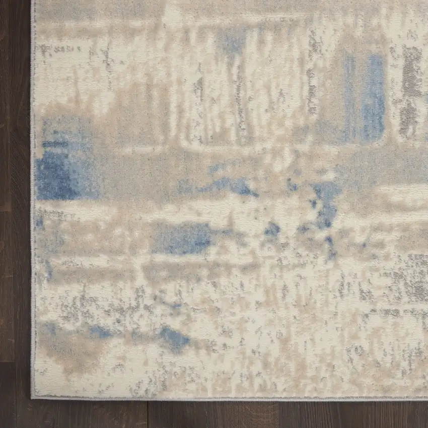 7' Ivory Blue And Gray Abstract Distressed Runner Rug Photo 9
