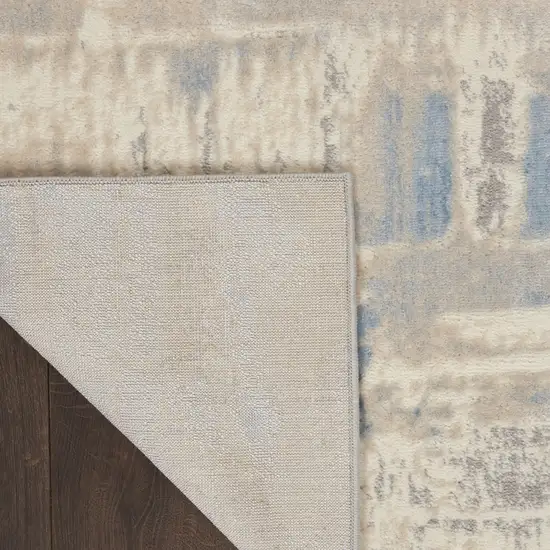 7' Ivory Blue And Gray Abstract Distressed Runner Rug Photo 9