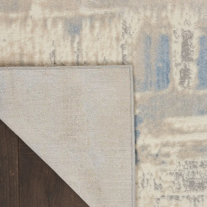 7' Ivory Blue And Gray Abstract Distressed Runner Rug Photo 9