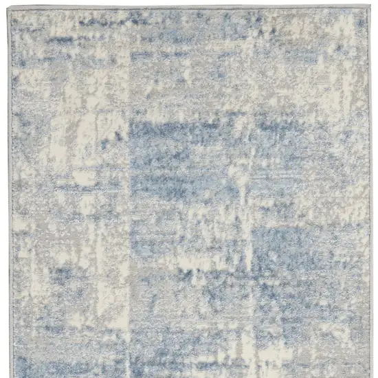 7' Ivory Blue And Gray Abstract Distressed Runner Rug Photo 7
