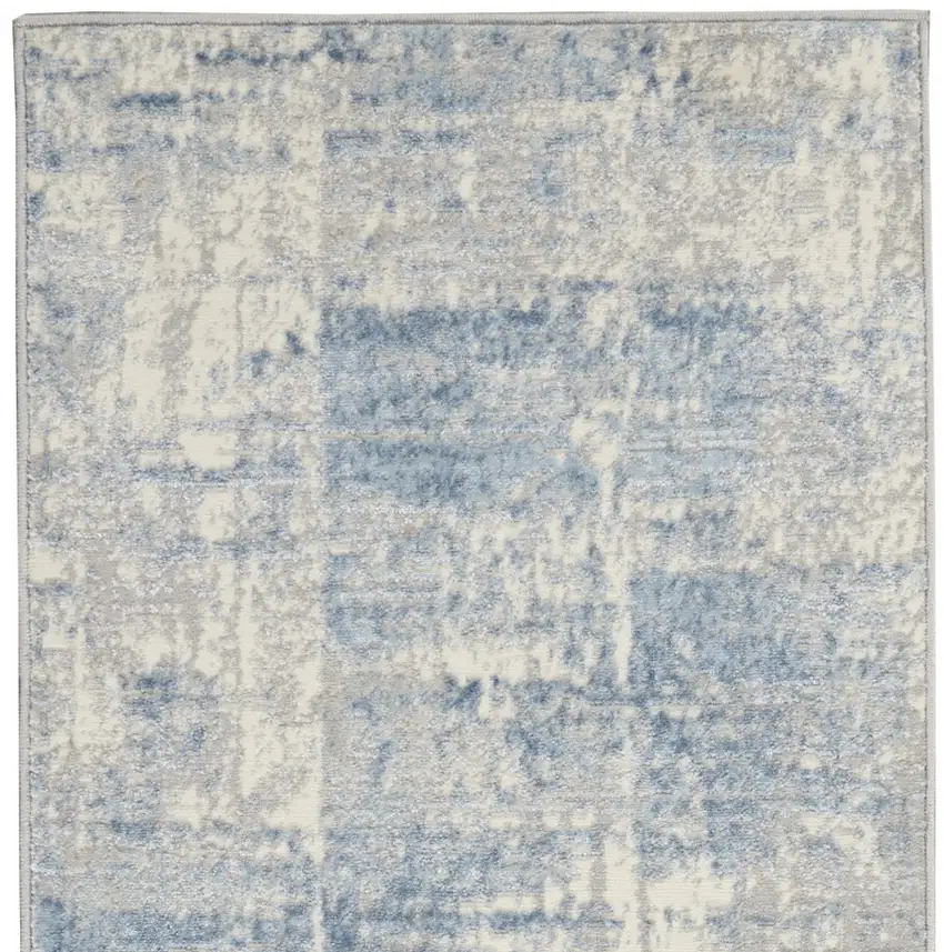 7' Ivory Blue And Gray Abstract Distressed Runner Rug Photo 7