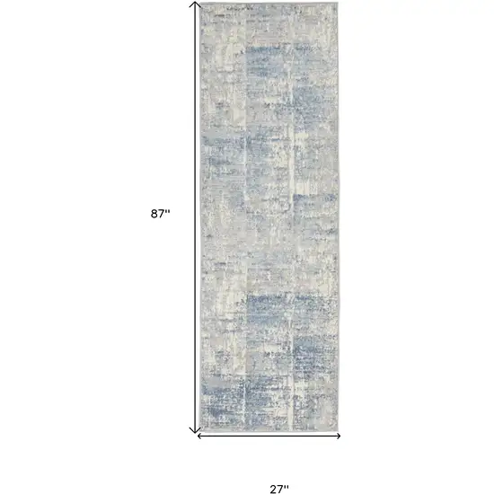 7' Ivory Blue And Gray Abstract Distressed Runner Rug Photo 3