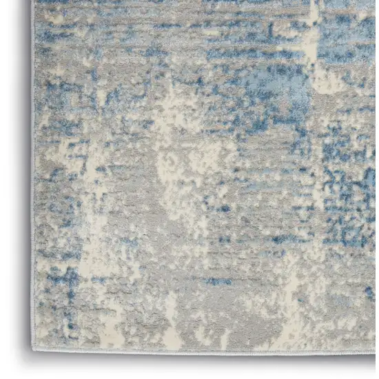 7' Ivory Blue And Gray Abstract Distressed Runner Rug Photo 9