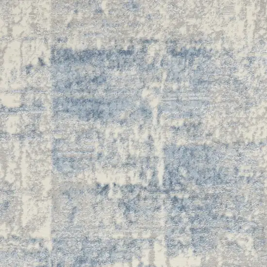 7' Ivory Blue And Gray Abstract Distressed Runner Rug Photo 3