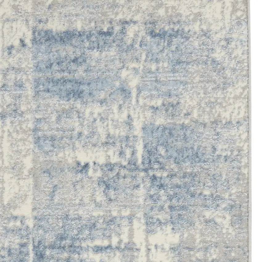 7' Ivory Blue And Gray Abstract Distressed Runner Rug Photo 6