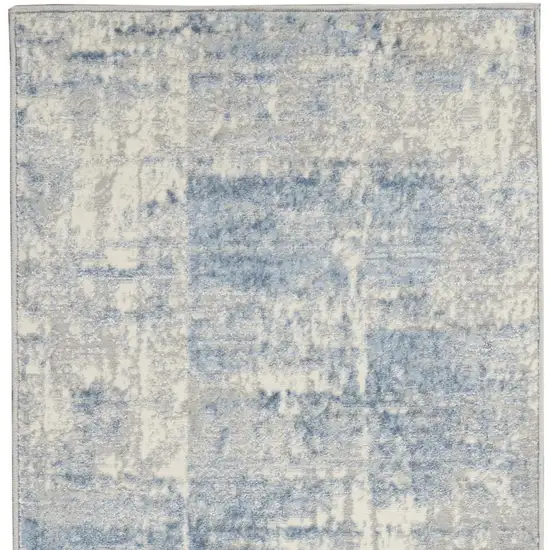 7' Ivory Blue And Gray Abstract Distressed Runner Rug Photo 4