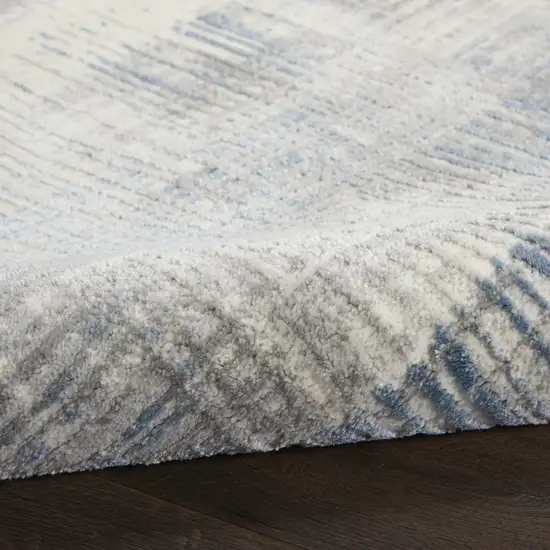 7' Ivory Blue And Gray Abstract Distressed Runner Rug Photo 9