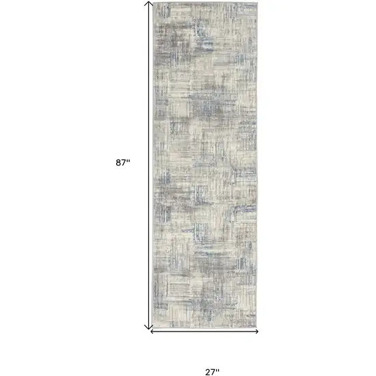 7' Ivory Blue And Gray Abstract Distressed Runner Rug Photo 3
