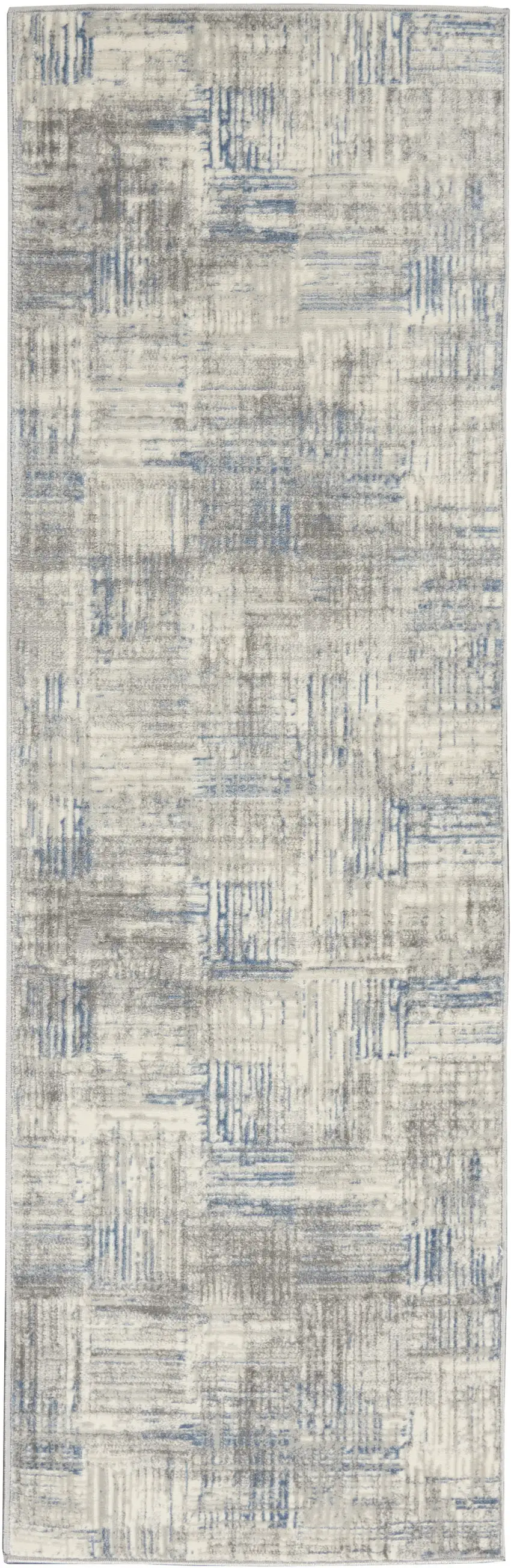 7' Ivory Blue And Gray Abstract Distressed Runner Rug Photo 6
