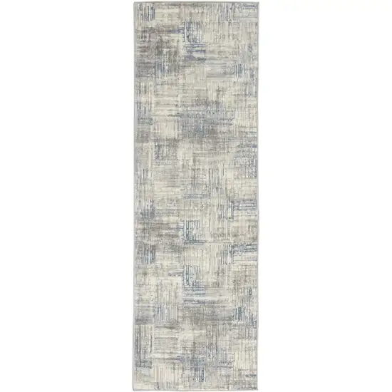 7' Ivory Blue And Gray Abstract Distressed Runner Rug Photo 6