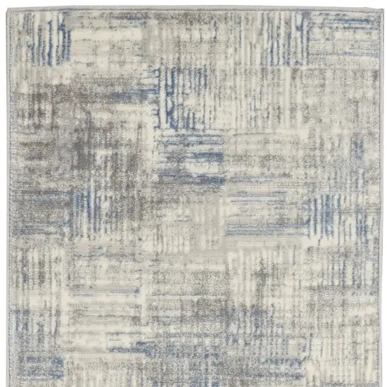 7' Ivory Blue And Gray Abstract Distressed Runner Rug Photo 8