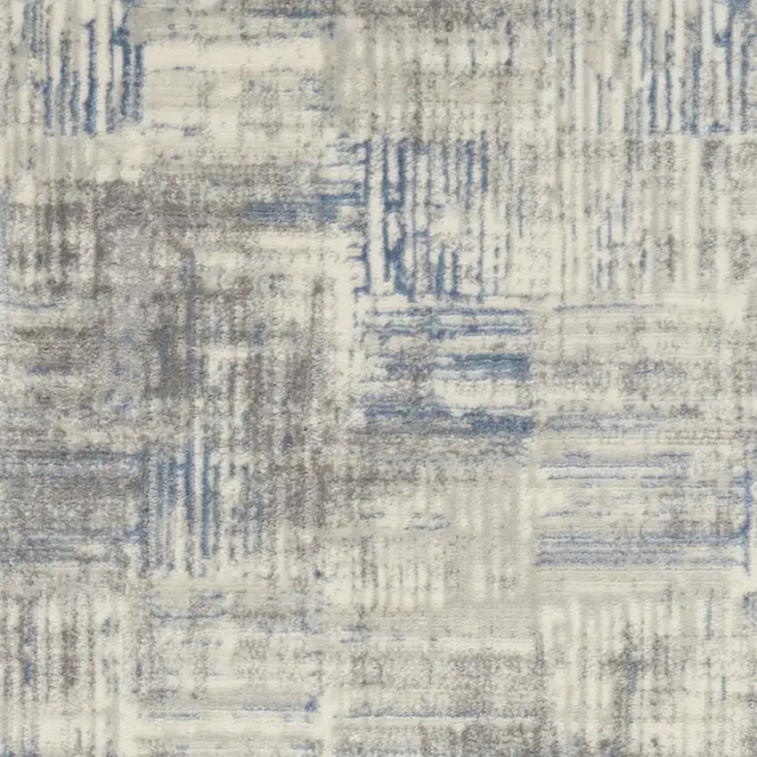 7' Ivory Blue And Gray Abstract Distressed Runner Rug Photo 7