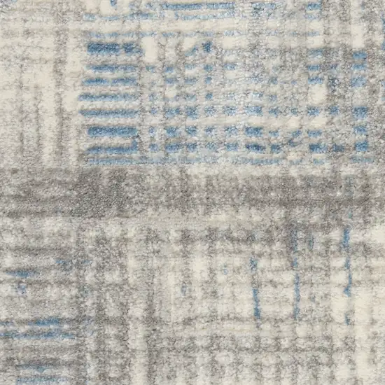 7' Ivory Blue And Gray Abstract Distressed Runner Rug Photo 4