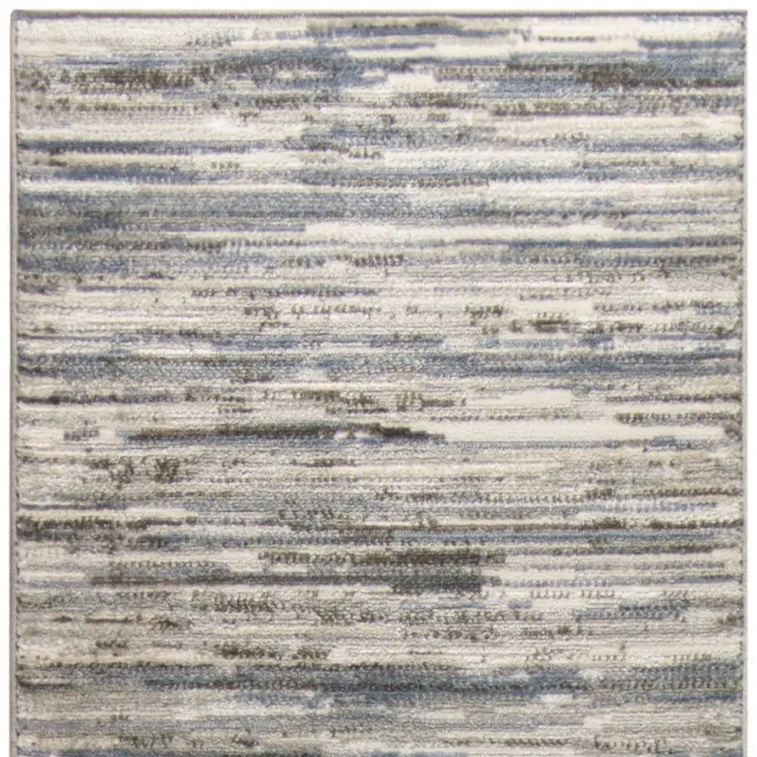 8' Ivory Blue And Gray Abstract Distressed Runner Rug Photo 7
