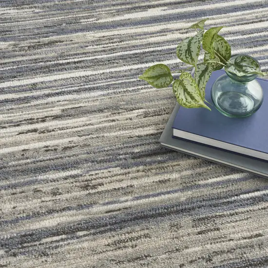 8' Ivory Blue And Gray Abstract Distressed Runner Rug Photo 6