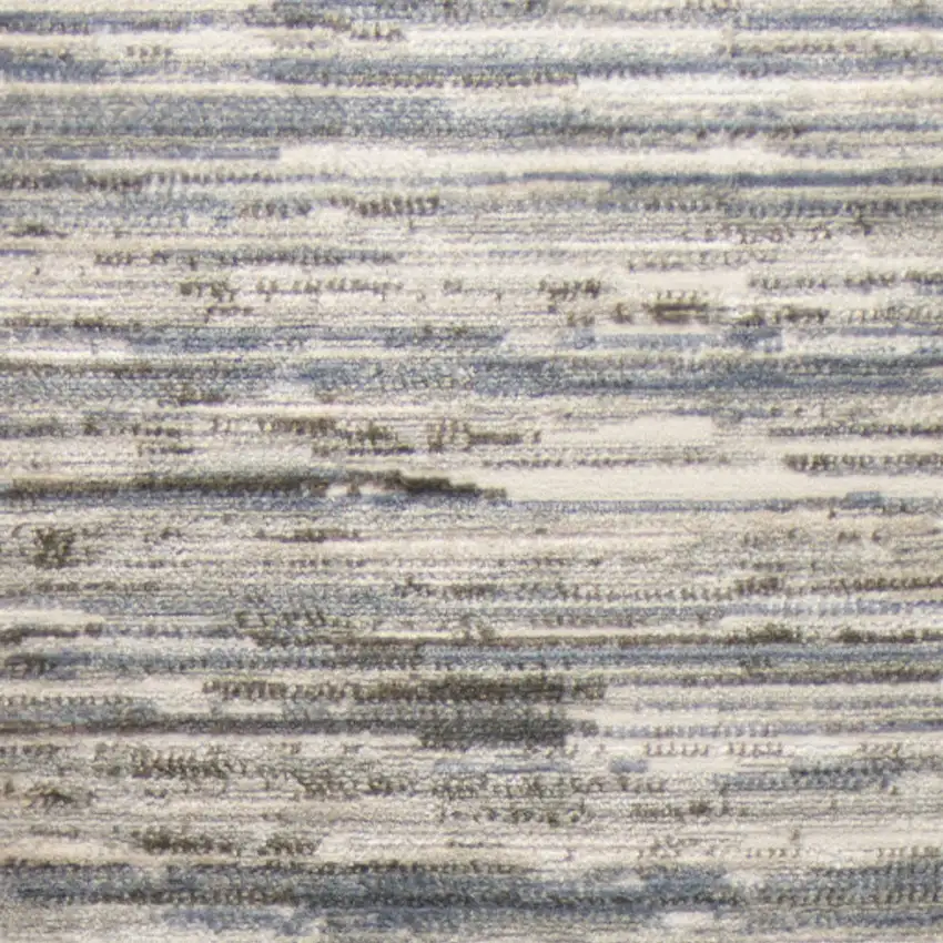 8' Ivory Blue And Gray Abstract Distressed Runner Rug Photo 8