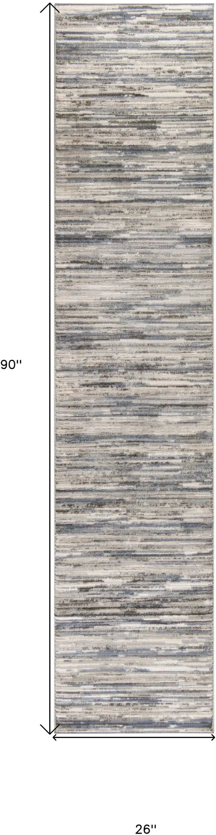8' Ivory Blue And Gray Abstract Distressed Runner Rug Photo 3