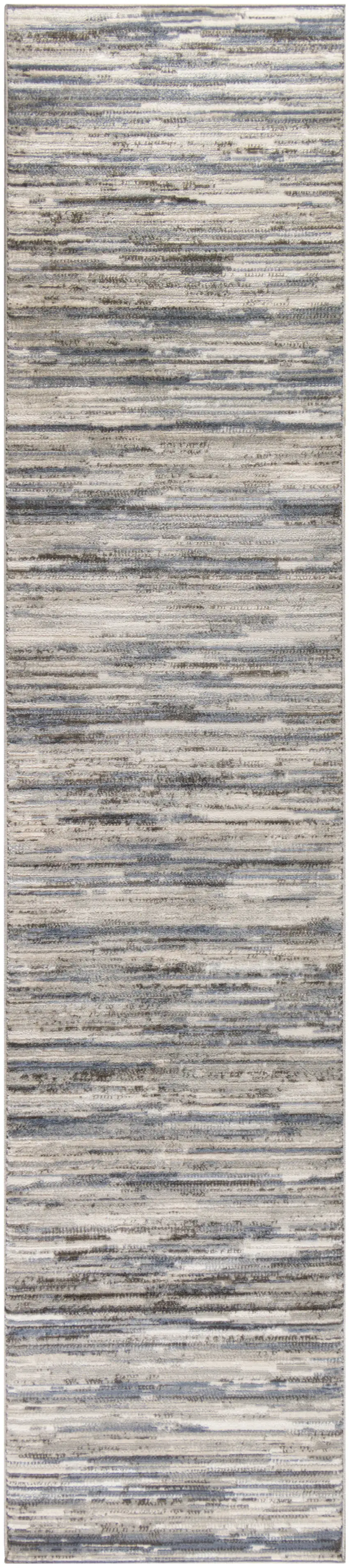 8' Ivory Blue And Gray Abstract Distressed Runner Rug Photo 2