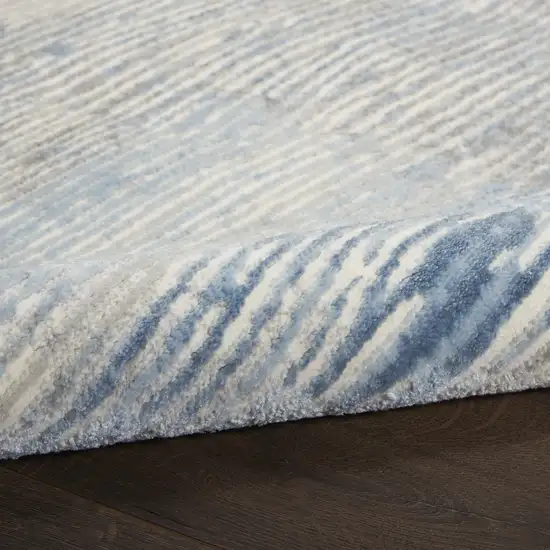 7' Ivory Blue And Gray Abstract Distressed Runner Rug Photo 6